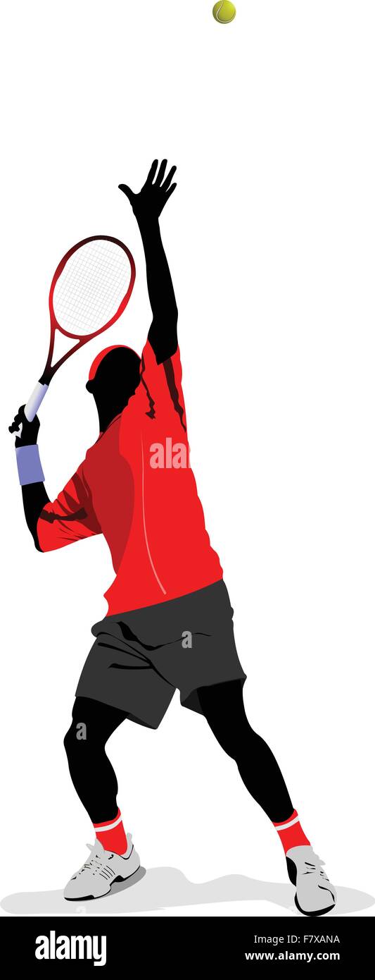 Giocatore di tennis. Colorata illustrazione vettoriale per i progettisti Illustrazione Vettoriale