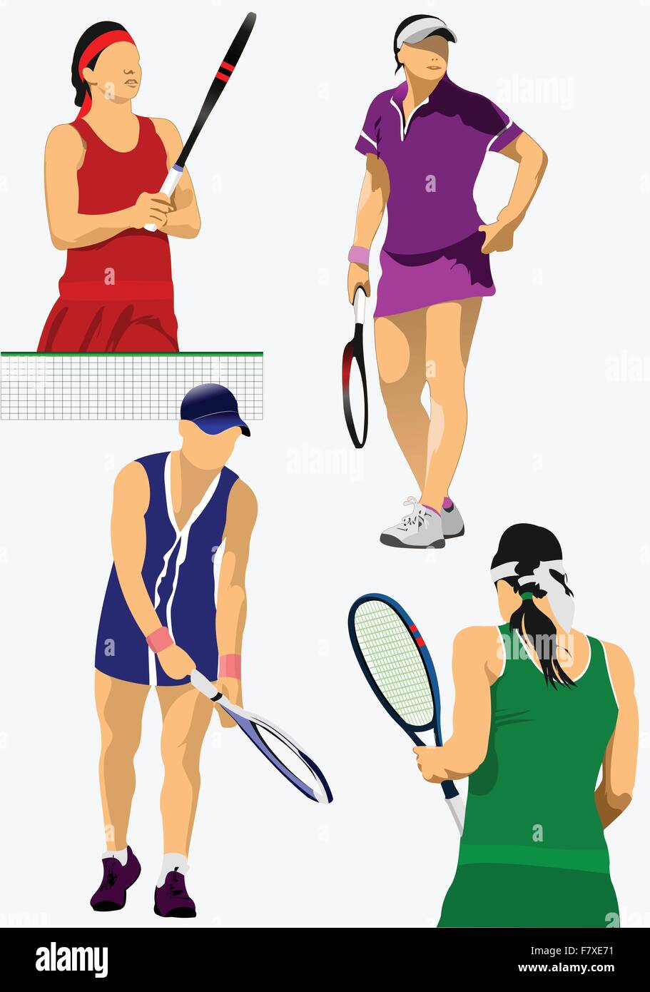 Raccolta di donna i giocatori di tennis. Colorata illustrazione vettoriale Illustrazione Vettoriale