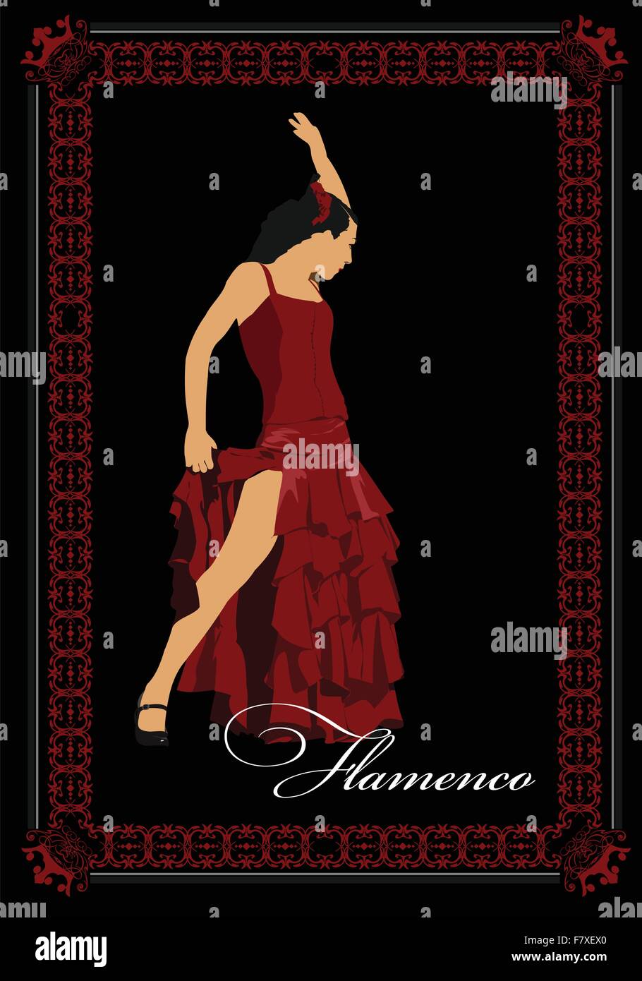 Bella giovane donna ballare Flamenco poster. Illustrati del vettore Illustrazione Vettoriale