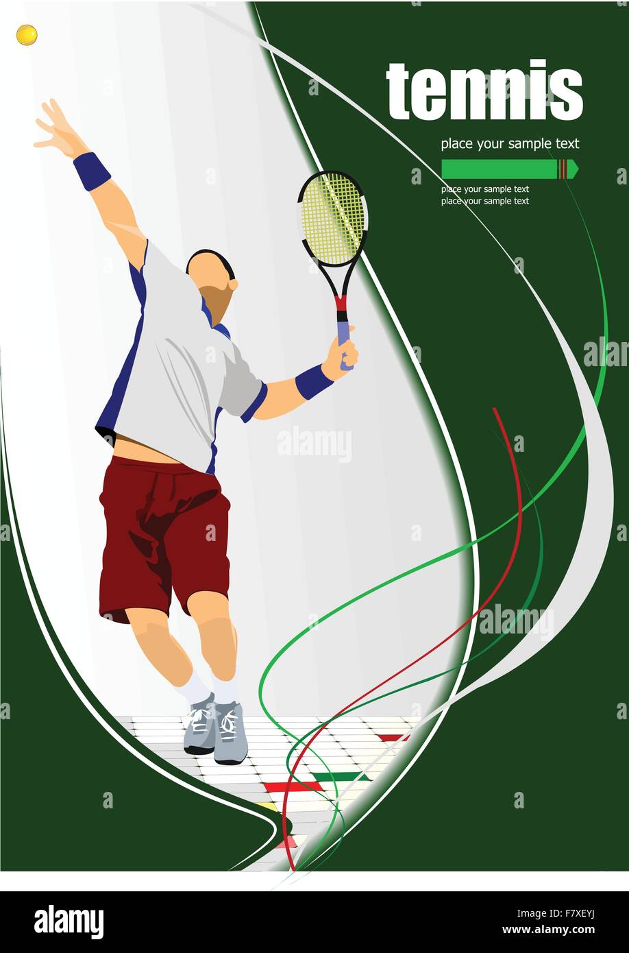 Giocatore di Tennis poster. Colorata illustrazione vettoriale Illustrazione Vettoriale