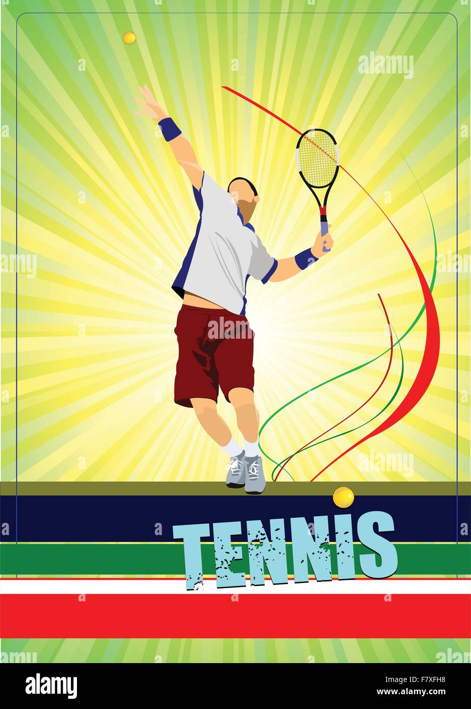 L'uomo giocatore di tennis. Colorata illustrazione vettoriale per i progettisti Illustrazione Vettoriale