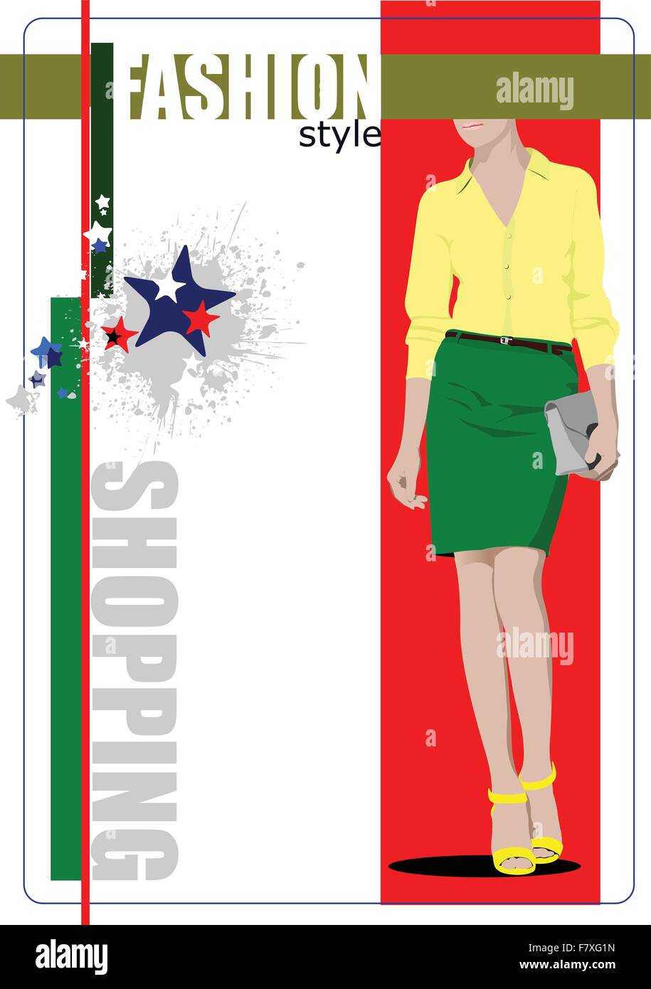 Carino shopping lady poster. Vettore illustrazione colorata Illustrazione Vettoriale