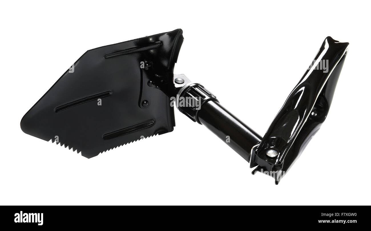 Sapper pieghevole pala su sfondo bianco Foto Stock