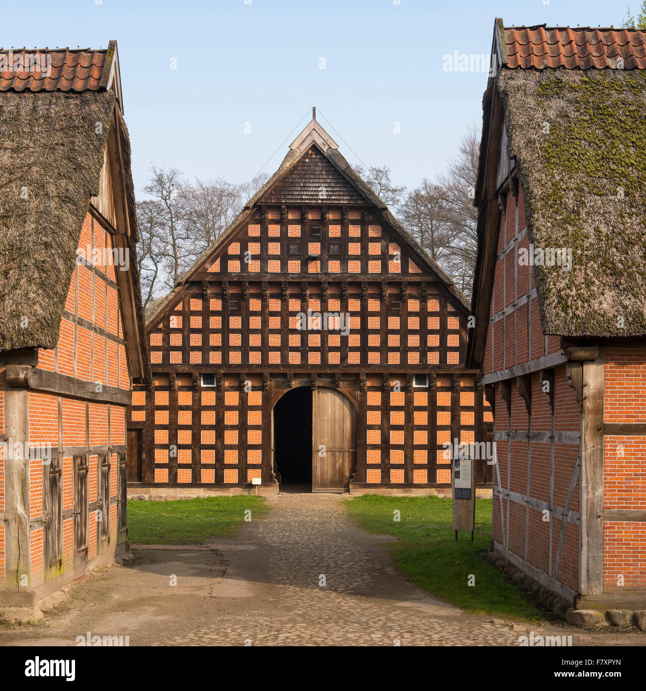 Quatmannshof, vecchie case coloniche in cloppenburg paese-museo, Cloppenburg, Bassa Sassonia, Germania Foto Stock
