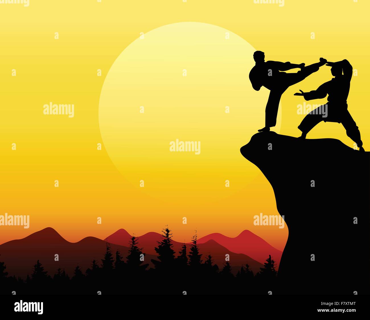 L'uomo lotta con sfondo al tramonto Illustrazione Vettoriale