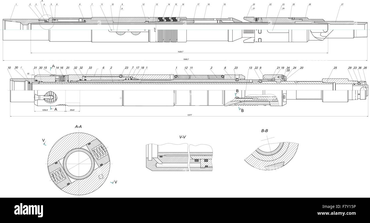 Disegno tecnico di attrezzature industriali Illustrazione Vettoriale