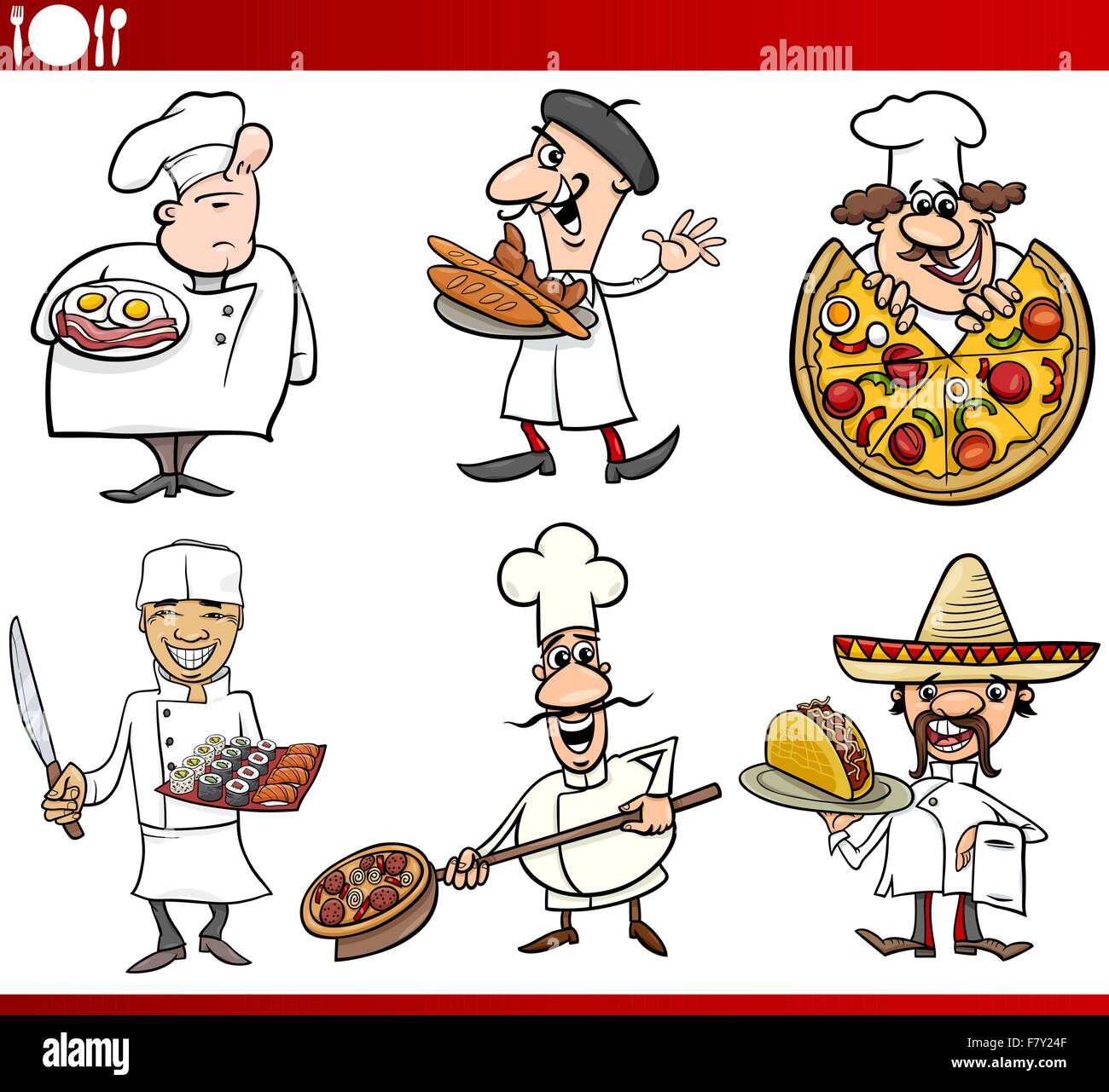 Cucina internazionale chef cartoni animati Illustrazione Vettoriale