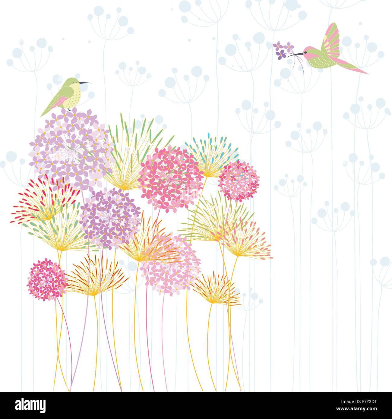 Hummingbird colorati e fiore Illustrazione Vettoriale