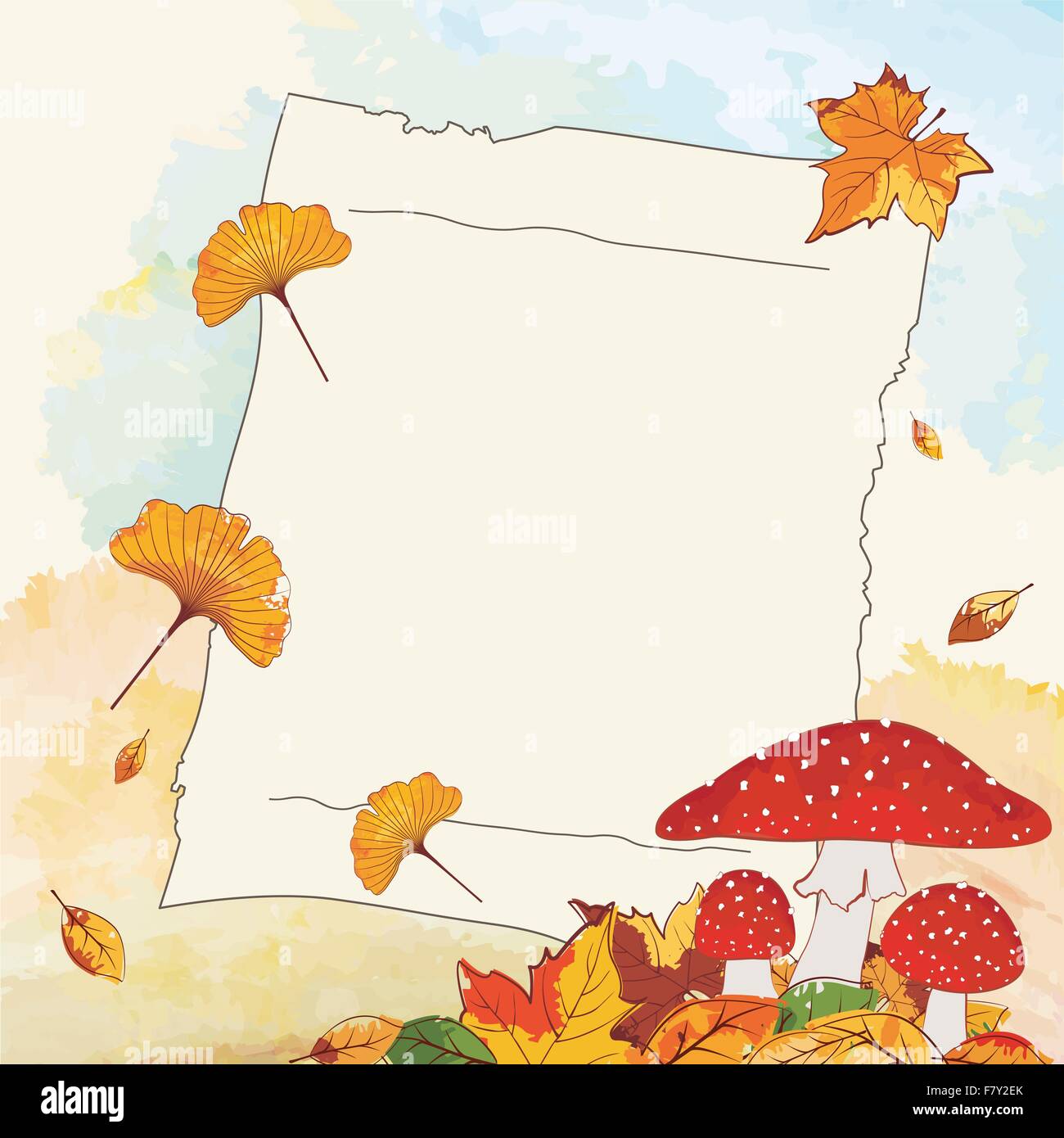 Colori d'autunno sfondo con foglia e Notepaper Illustrazione Vettoriale