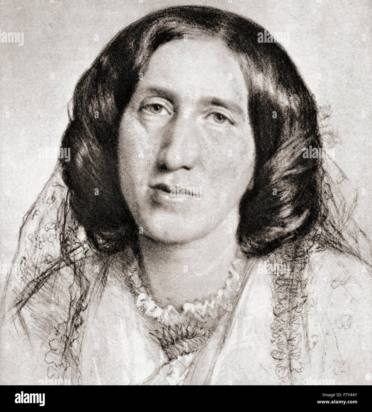 Mary Ann Evans, 1819 - 1880, in alternativa Mary Anne o mariana conosciuta per la sua penna nome George Eliot. Romanziere inglese, giornalista, traduttore e uno dei maggiori scrittori dell'epoca vittoriana. Dopo il disegno da Sir Frederick W. Burton. Foto Stock