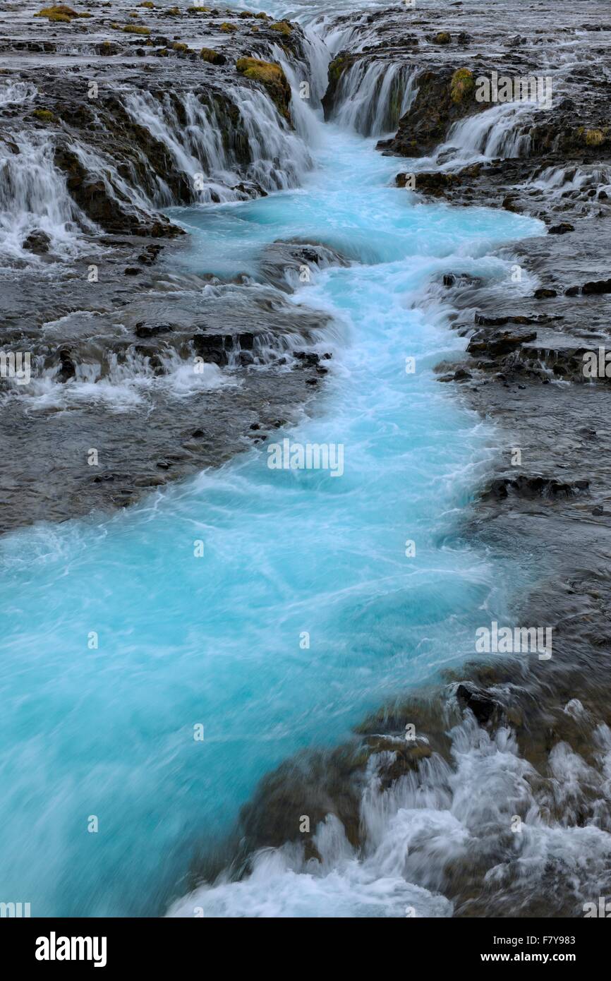 Bruarfoss cascata, flusso di turchese, Islanda Foto Stock
