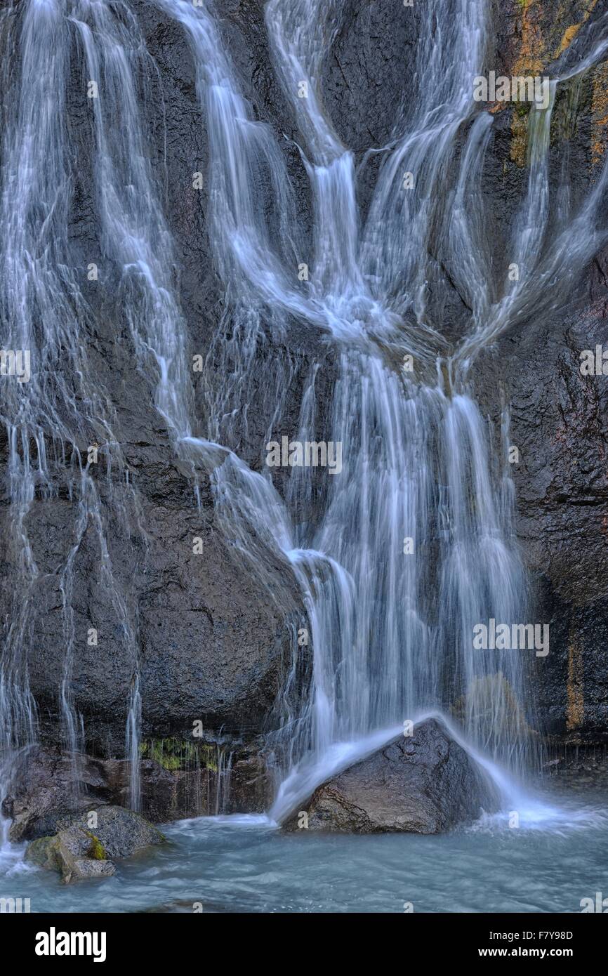 Hraunfossar cascata, dettaglio, Fiume Hvita, Islanda Foto Stock