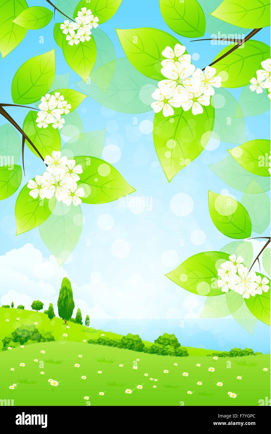 Paesaggio con ramo di albero Illustrazione Vettoriale