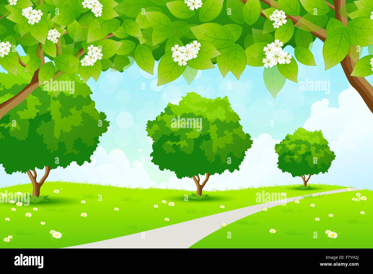 Paesaggio verde con alberi Illustrazione Vettoriale