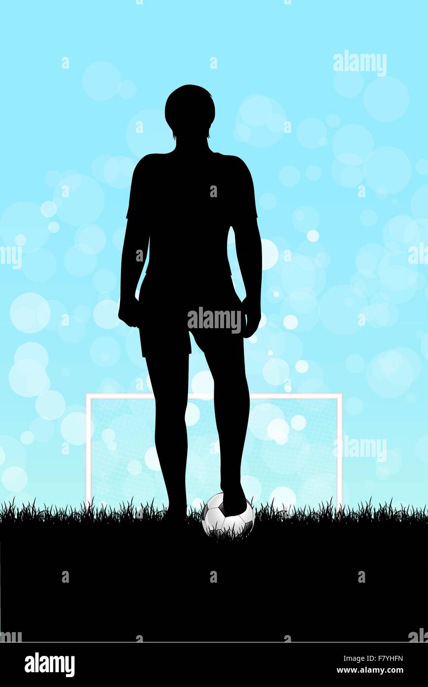 Soccer poster con il giocatore e la sfera sulla graticola, elemento per desi Illustrazione Vettoriale