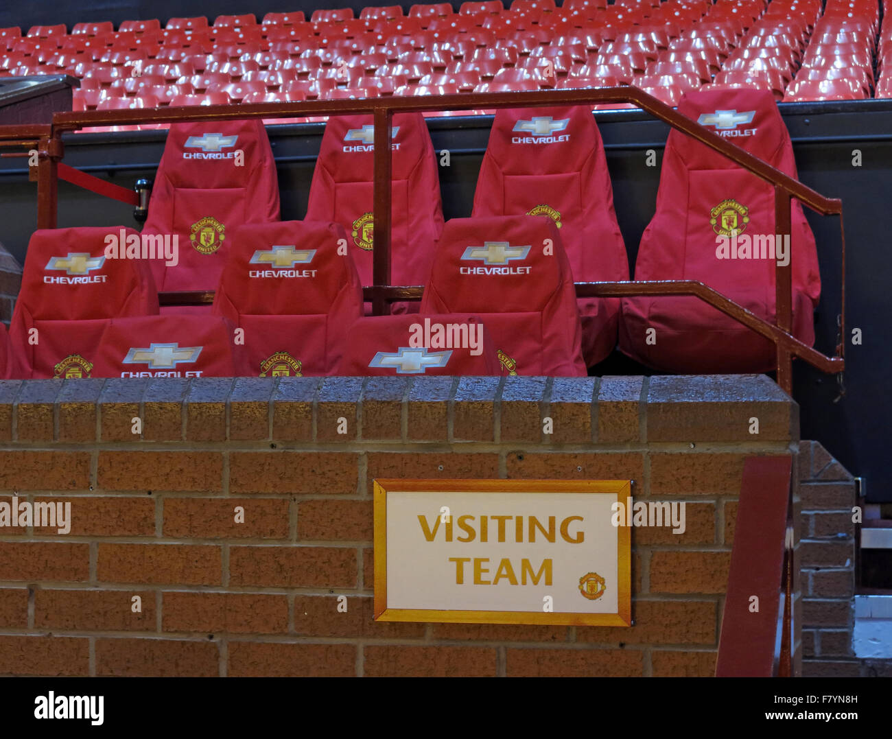 Area per la visita al team Man Utd,Old Trafford, Manchester united,l'Inghilterra,UK,Chevrolet,rosso,sedi Foto Stock