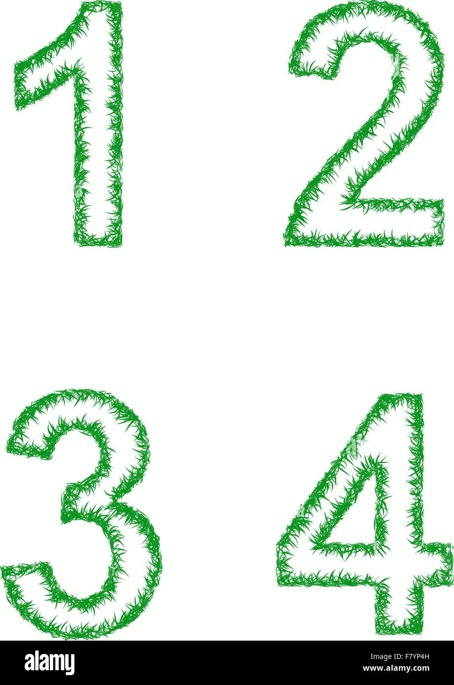 Erba verde set di font - numeri 1, 2, 3, 4 Illustrazione Vettoriale