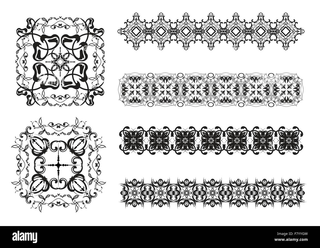 Raccolta di regola ornamentali linee in diversi stili di disegno Illustrazione Vettoriale