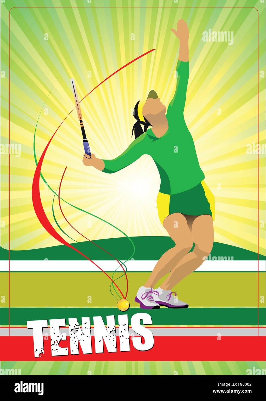 Donna giocatore di tennis poster. Colorata illustrazione vettoriale per desi Illustrazione Vettoriale