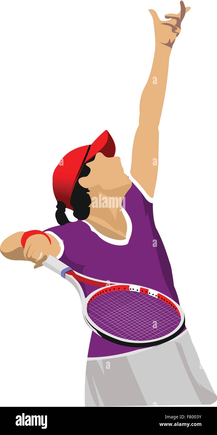 Donna giocatore di tennis poster. Colorata illustrazione vettoriale per desi Illustrazione Vettoriale