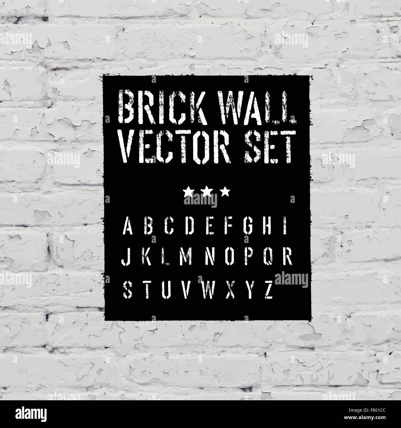 Mattone tracciata la texture, alfabeto stencil e grunge rettangolo. Thr Illustrazione Vettoriale