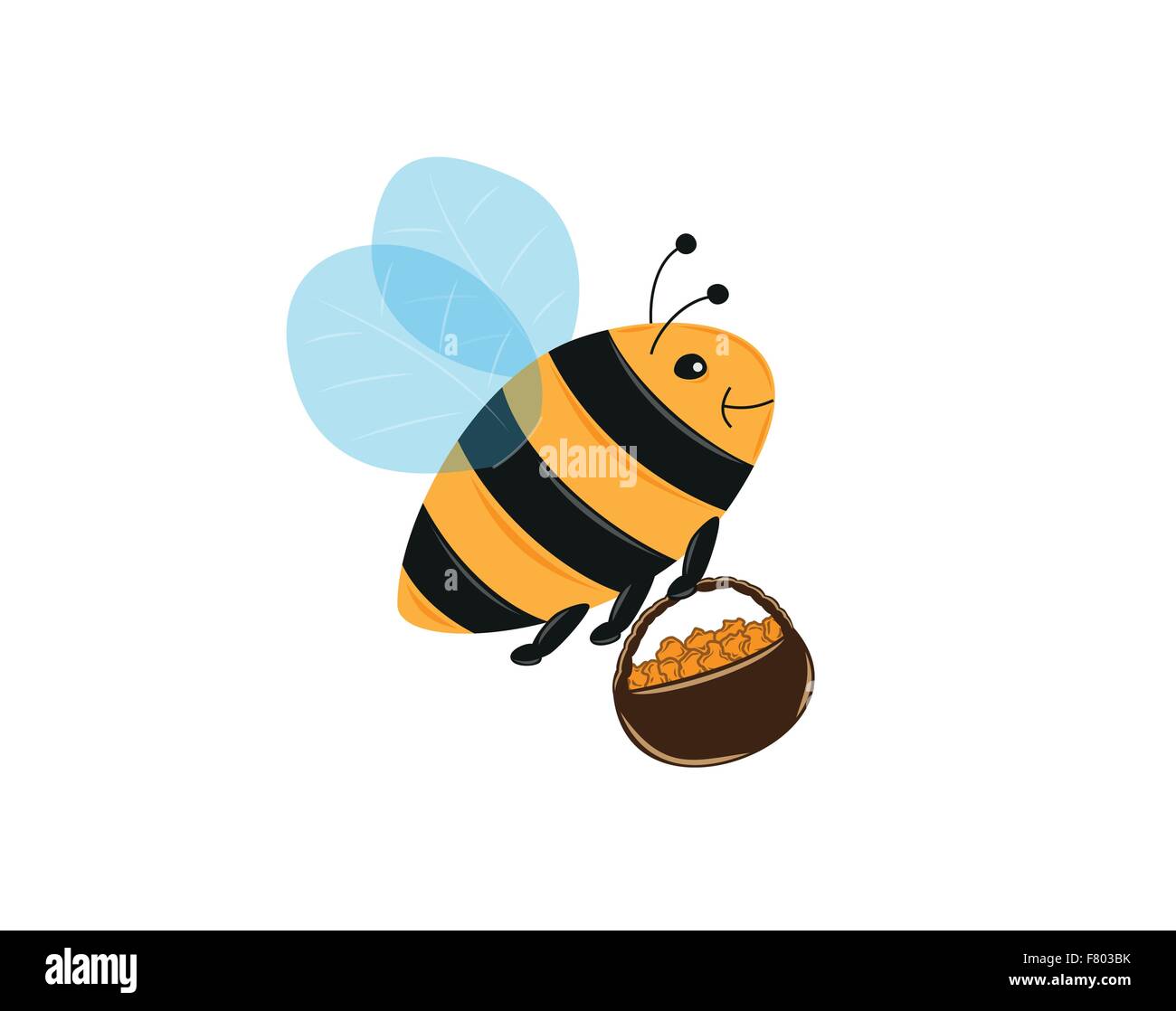 Bee e cesto pieno di polline o miele Illustrazione Vettoriale