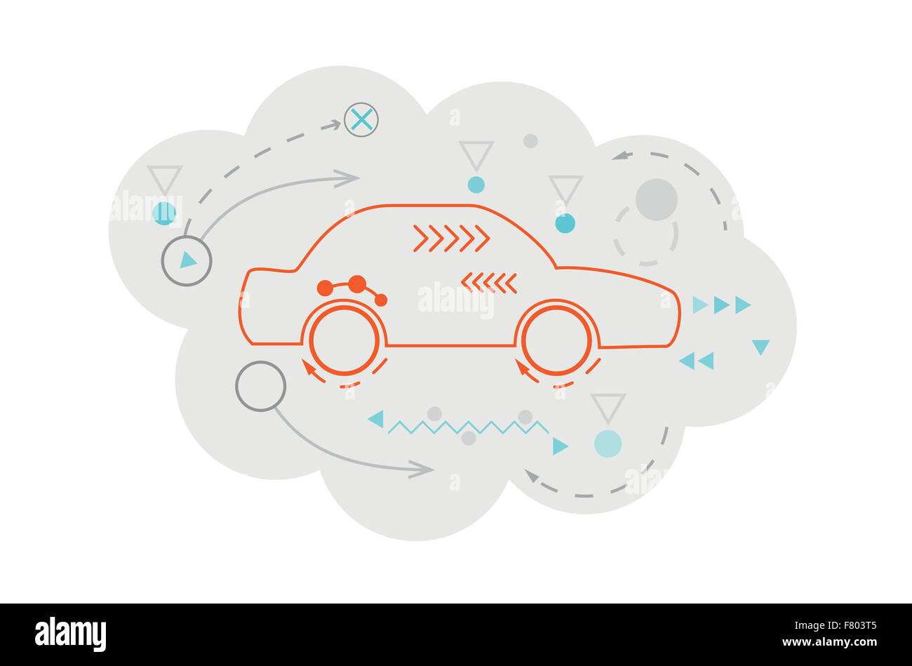 Mappa astratta del cloud computing con la vettura e linee Illustrazione Vettoriale