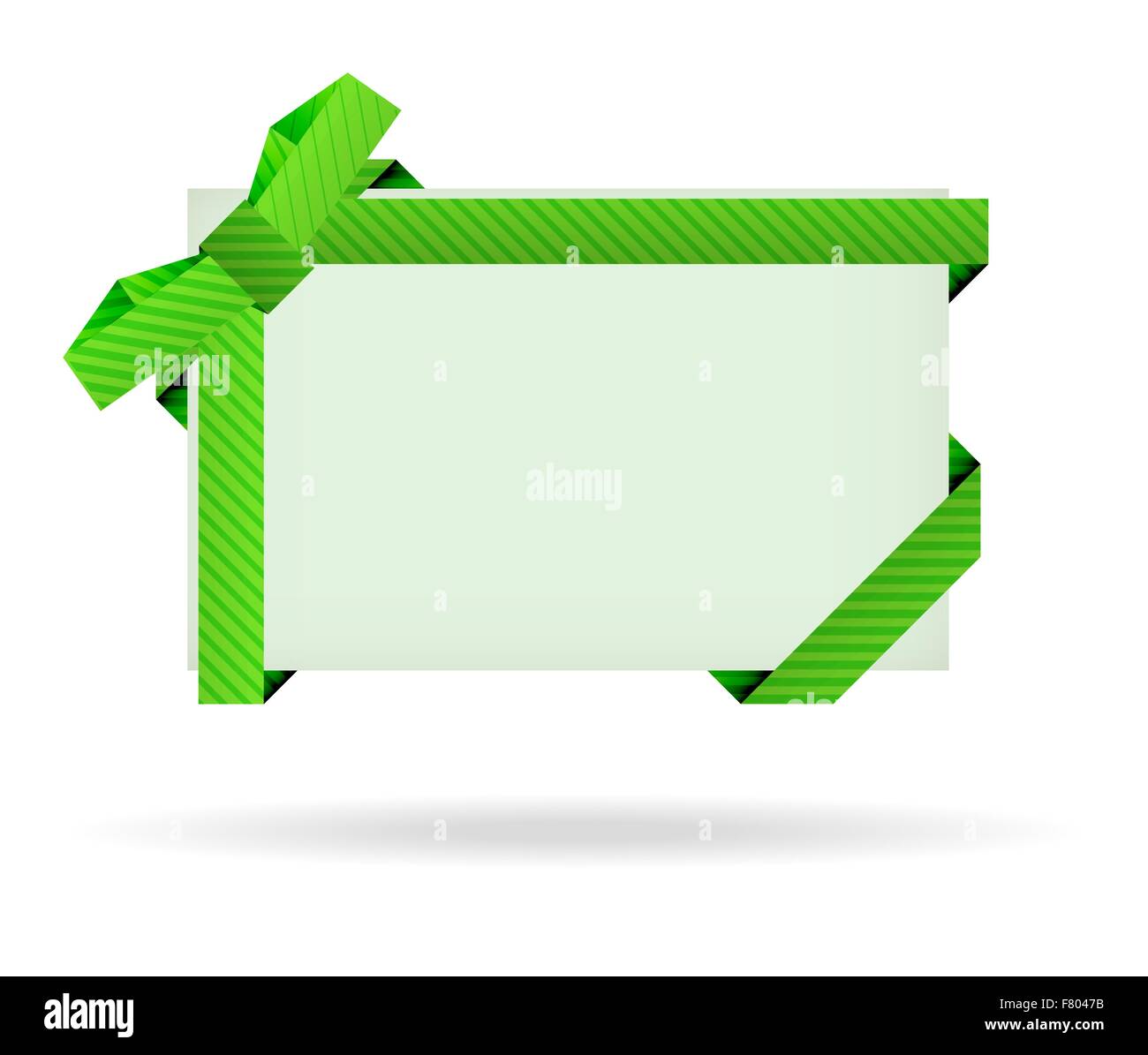 Green gift card con nastro tratteggiata, tratteggiato di prua e di ombra su whi Illustrazione Vettoriale