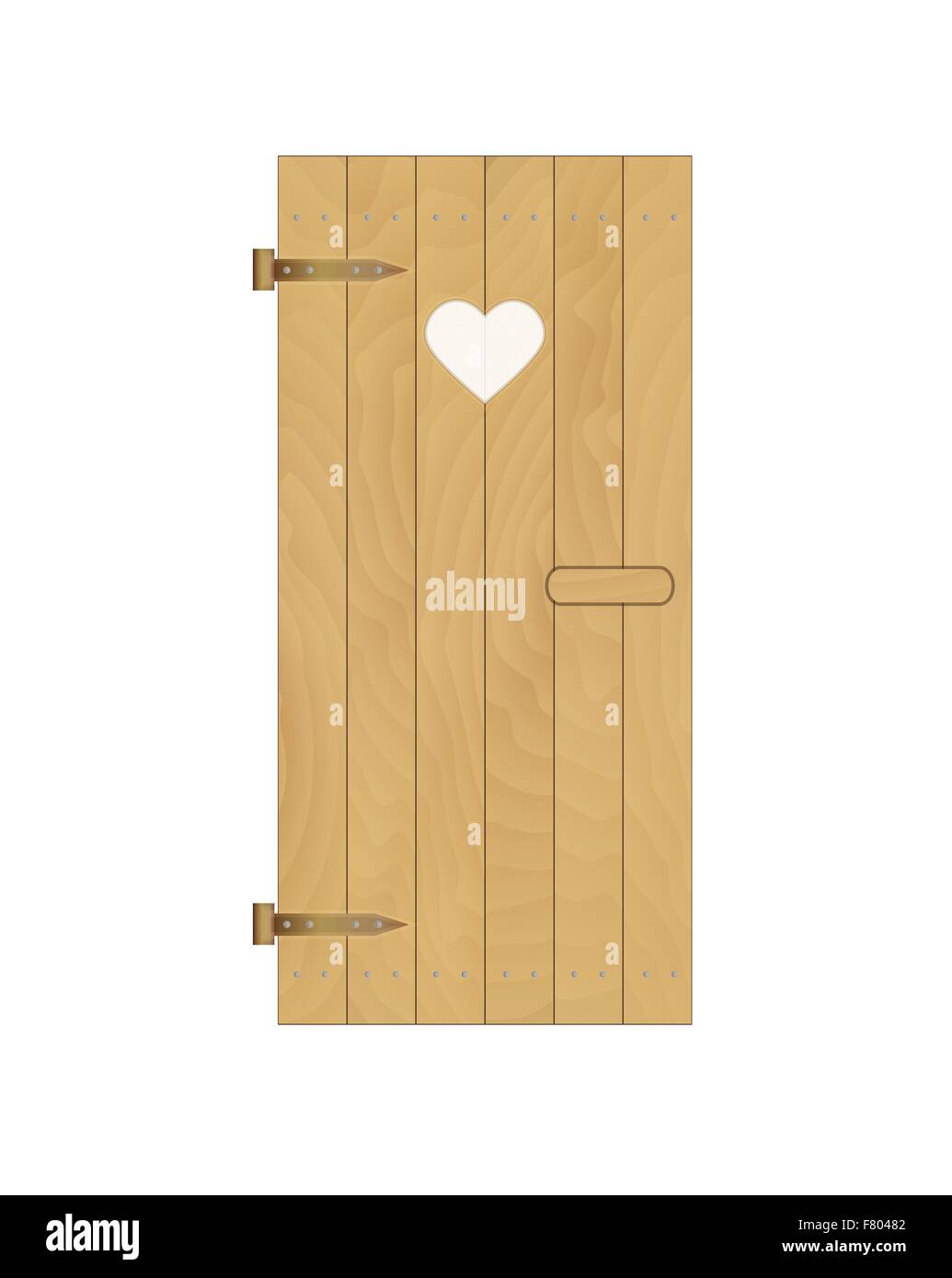Porta di legno della latrina con cuore su sfondo bianco Illustrazione Vettoriale