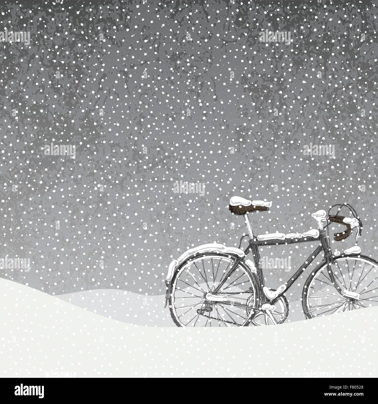 Coperte di neve illustrazione di bicicletta, calma scena invernale Illustrazione Vettoriale