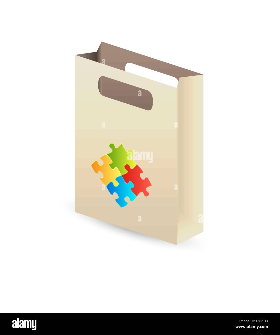 Sacchetto di carta con simboli di puzzle Illustrazione Vettoriale