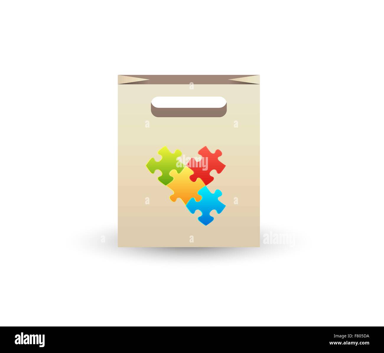 Sacchetto di carta con simboli di puzzle Illustrazione Vettoriale