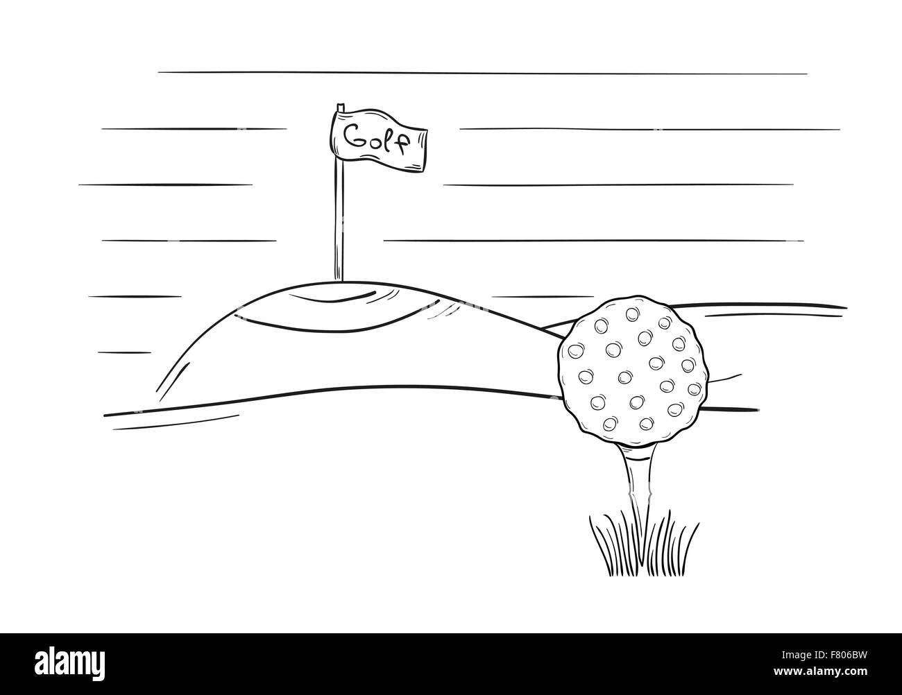 Schizzo della pallina da golf e flag Illustrazione Vettoriale