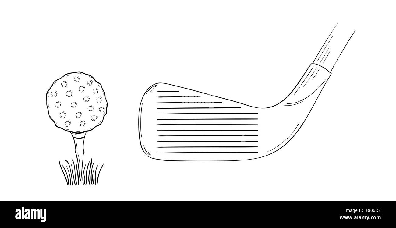 Schizzo della pallina da golf e golf club Illustrazione Vettoriale