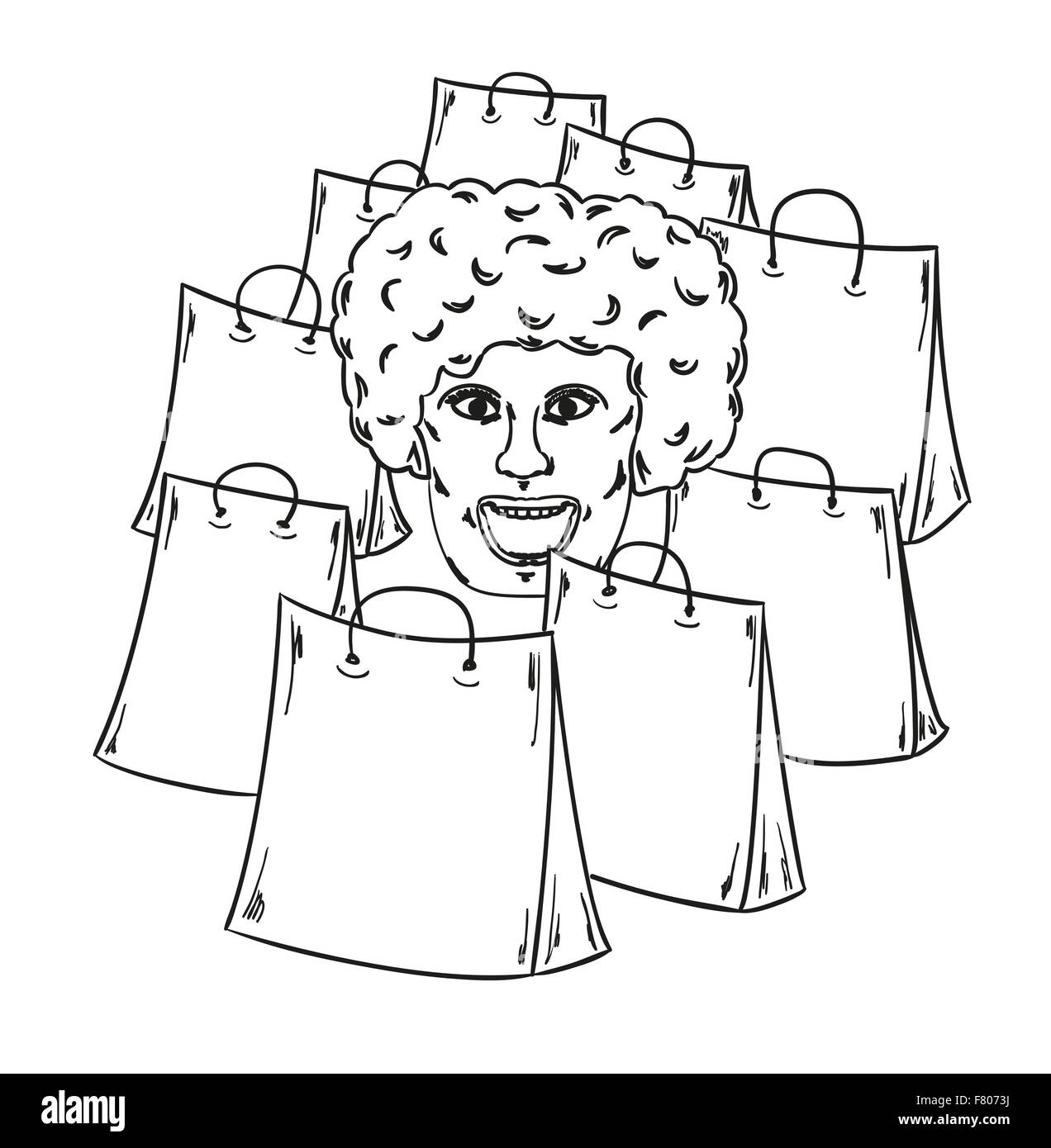 Pochi sacchetti per lo shopping e la donna faccia Illustrazione Vettoriale