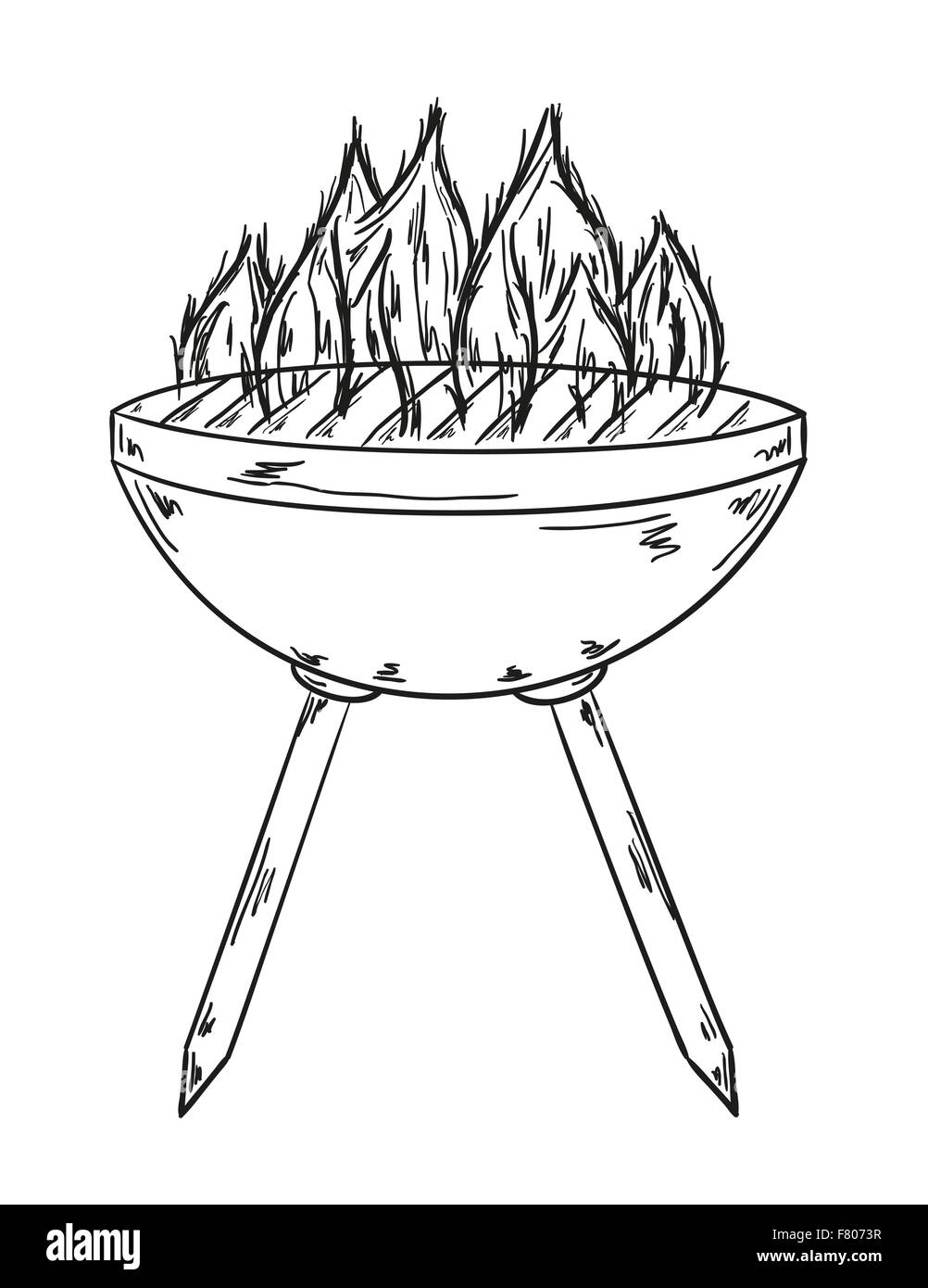 Schizzo della griglia con grandi fiamme Illustrazione Vettoriale