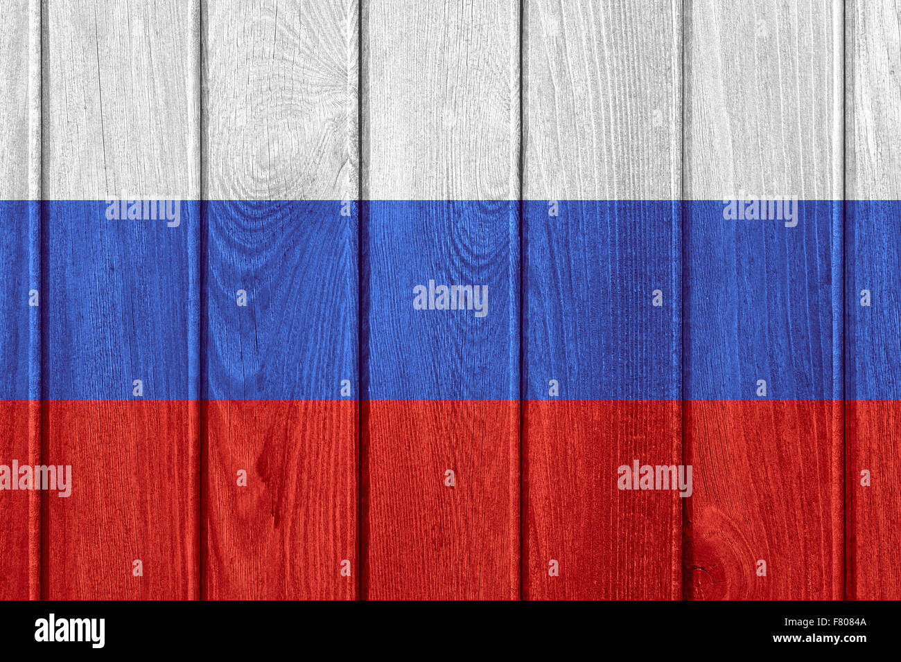 Bandiera della Russia o russo banner su sfondo di legno Foto Stock
