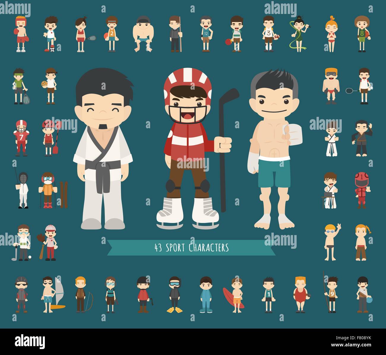 Set di 43 personaggi dello sport Illustrazione Vettoriale