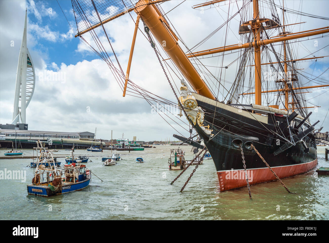 HMS Warrior presso il porto storico di Portsmouth, Inghilterra, Regno Unito Foto Stock