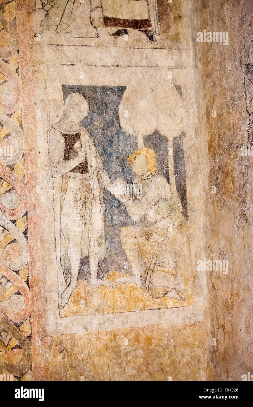 Polonia, Siedlecin, Torre Ducale - Cavaliere del Tower, Sir Lancelot e Sir Kay, policroma medievale della pittura, dell'arte dal XIV secolo Foto Stock