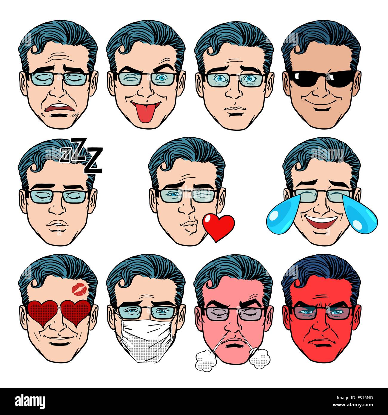 Impostare gli Emoji emozioni uomini Illustrazione Vettoriale