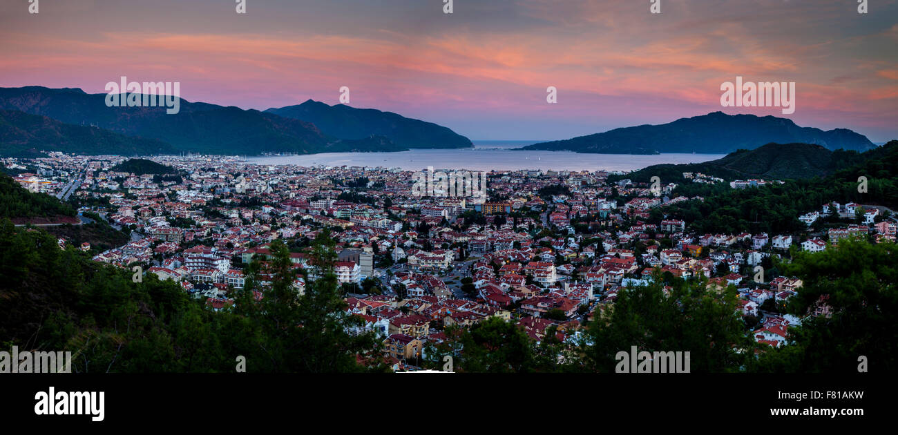 Vista panoramica della città di Marmaris, Provincia di Mugla, Turchia Foto Stock
