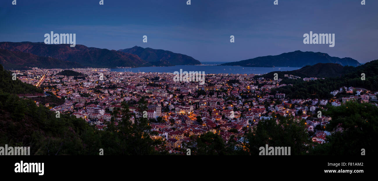 Vista panoramica della città di Marmaris, Provincia di Mugla, Turchia Foto Stock