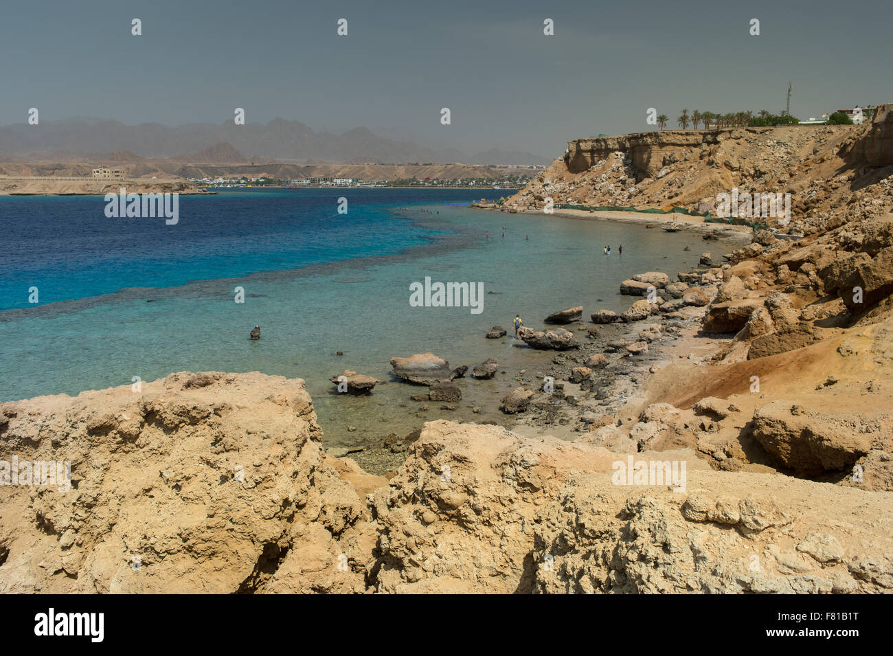 La costa e la barriera corallina di Sharm el-Sheikh, Mar Rosso, Egitto Foto Stock
