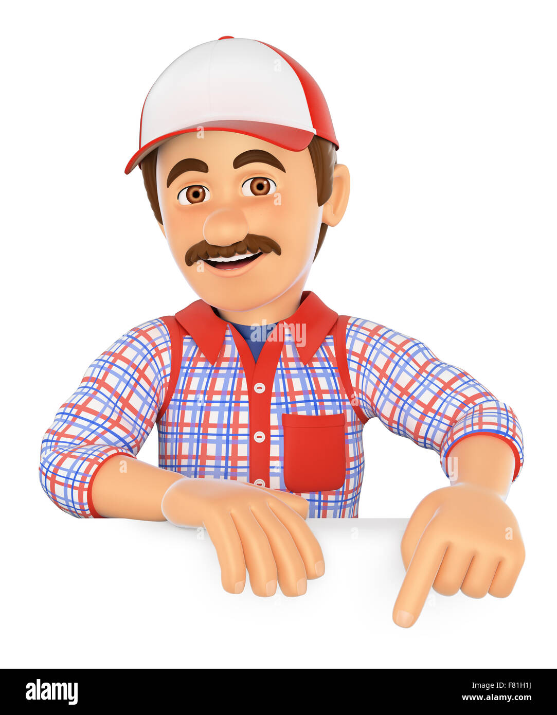 3d lavoro di persone. tuttofare con la punta rivolta verso il basso. spazio vuoto isolati a sfondo bianco. Foto Stock