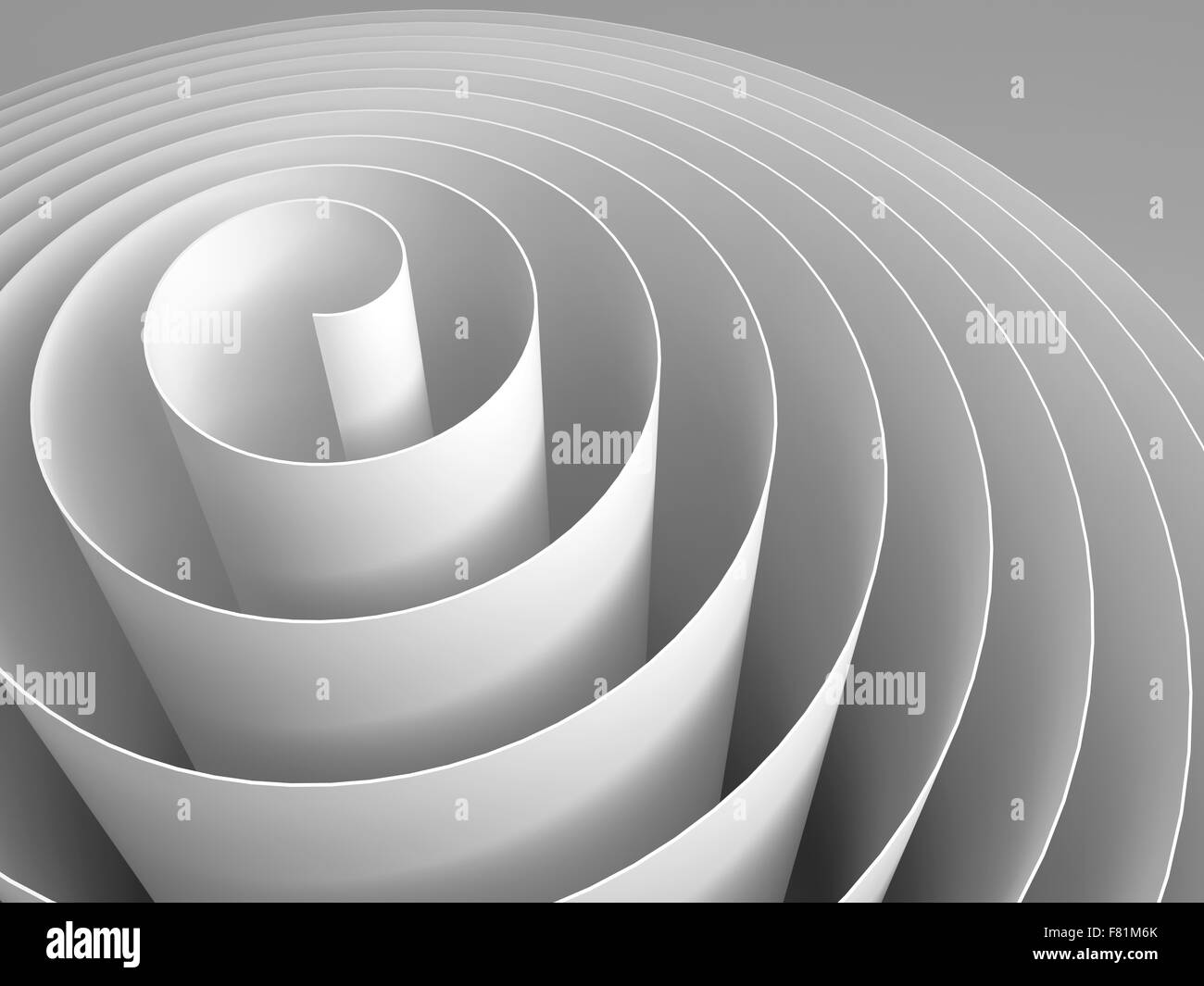 White 3d nastro a spirale fatta di carta con le ombre morbide, abstract illustrazione digitale, la configurazione di sfondo Foto Stock