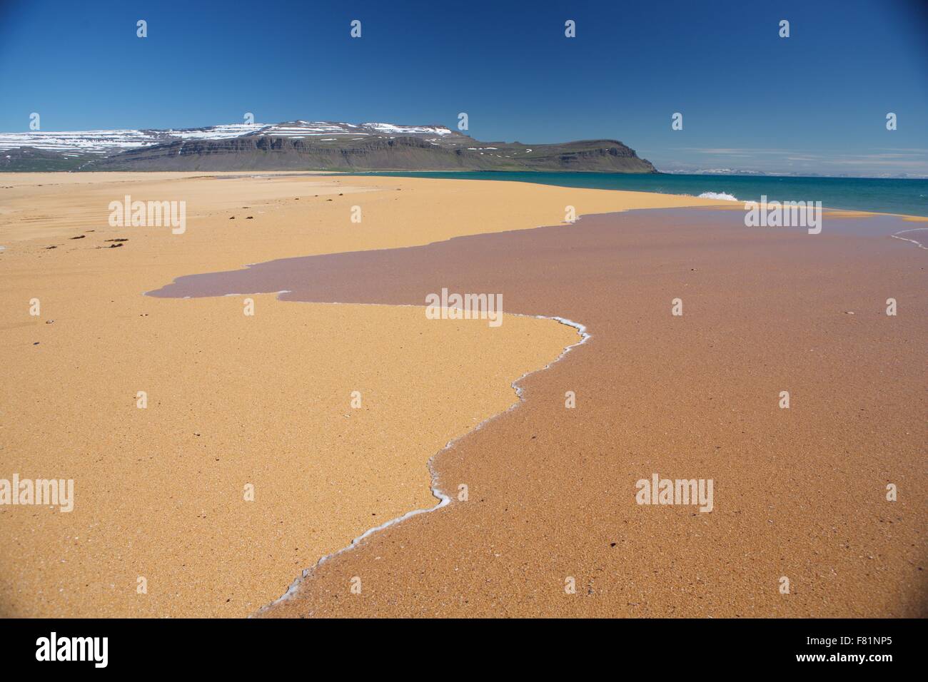 Raudissandur è una fantastica rosso/rosa spiaggia di sabbia nel Westfjords dell Islanda. Foto Stock