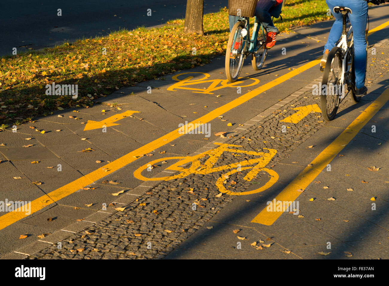 Le biciclette in una marcata pista ciclabile a Berlino, Germania. La  segregazione del traffico stradale per la sicurezza dei ciclisti Foto stock  - Alamy