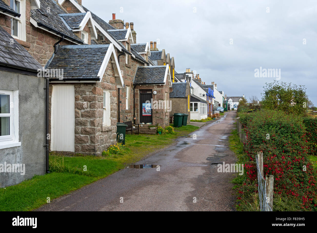 Case sul Village Street, Baile Mor, Isola di Iona, Ebridi Interne, Scotland, Regno Unito Foto Stock
