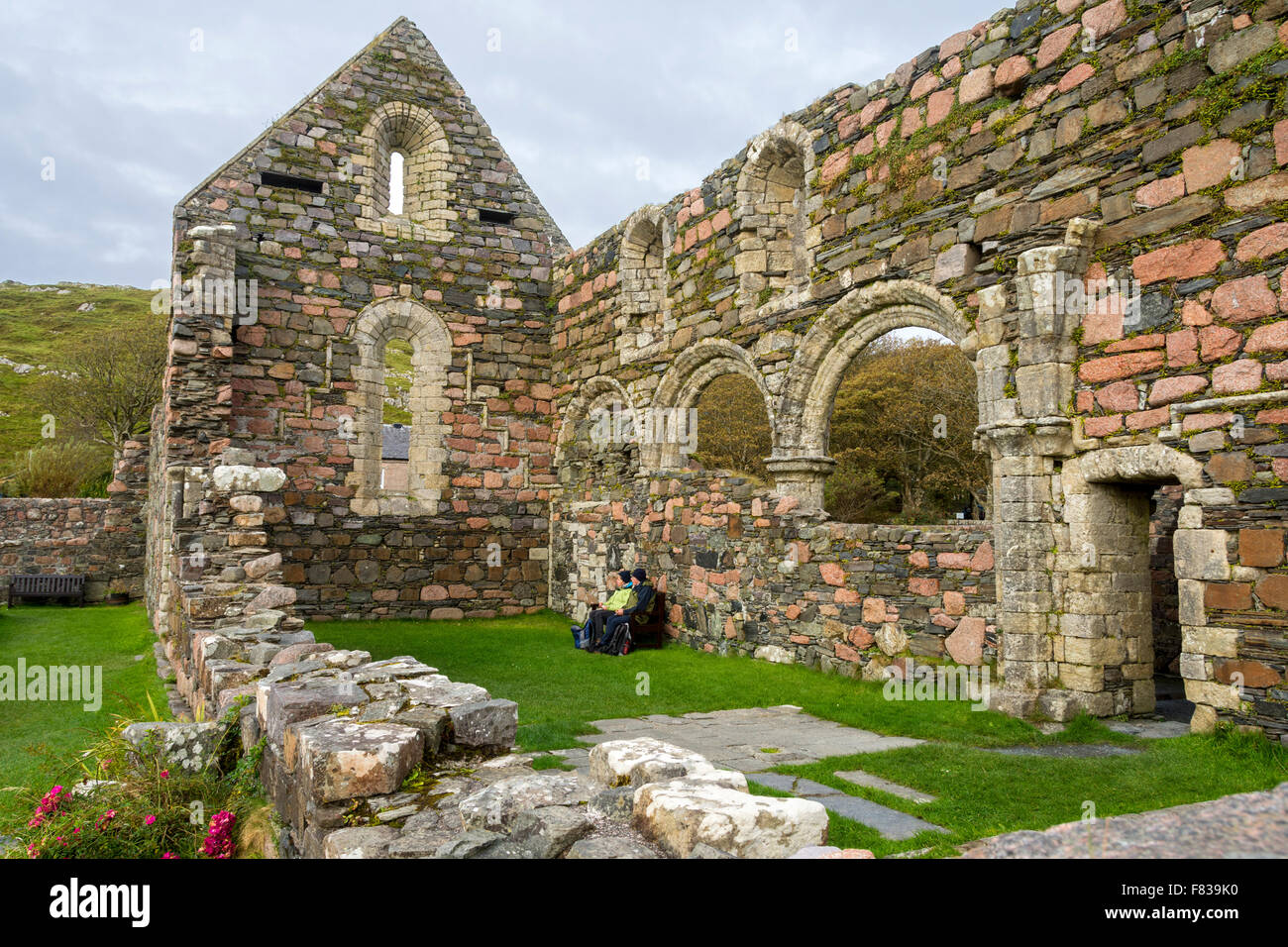 Le rovine del Convento edificio, Baile Mór, Isola di Iona, Ebridi Interne, Scotland, Regno Unito Foto Stock